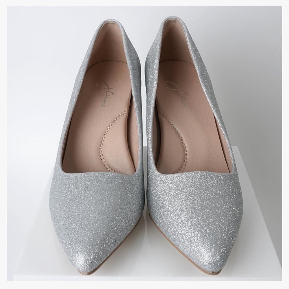 J. Adams Jolie Silver Sparkly Heels - Closed Pointed Toe Classic Pumps
